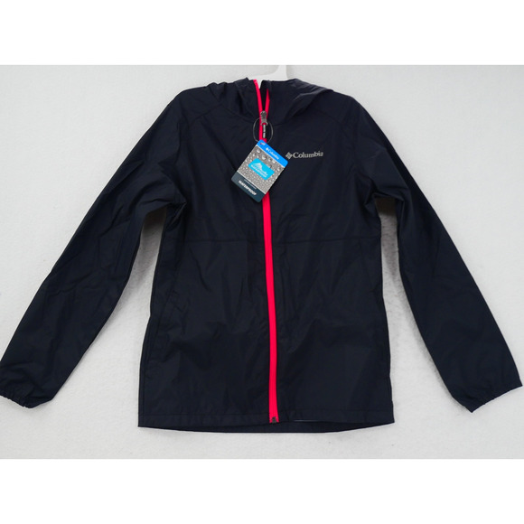 NEW Columbia Girl's 10/12 Switchback II Lightweight Rain Jacket Black Pink - Picture 1 of 10
